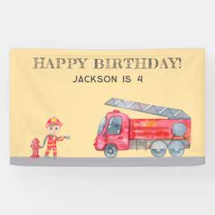 Modern Minimalist Firetruck Fireman birthday Banner
