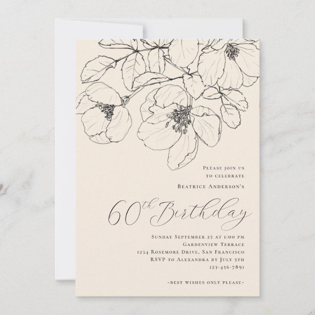 Modern Minimalist Floral 60th Birthday Invitation (Front)