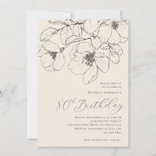 Modern Minimalist Floral 80th Birthday Invitation