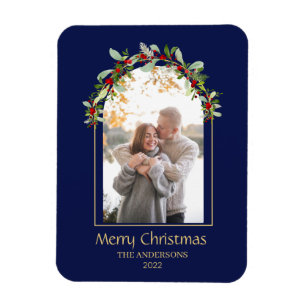 Modern Minimalist Floral Arch Photo Blue Magnet