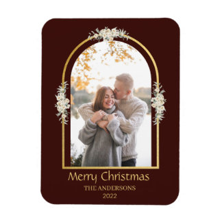 Modern Minimalist Floral Arch Photo Brown Magnet