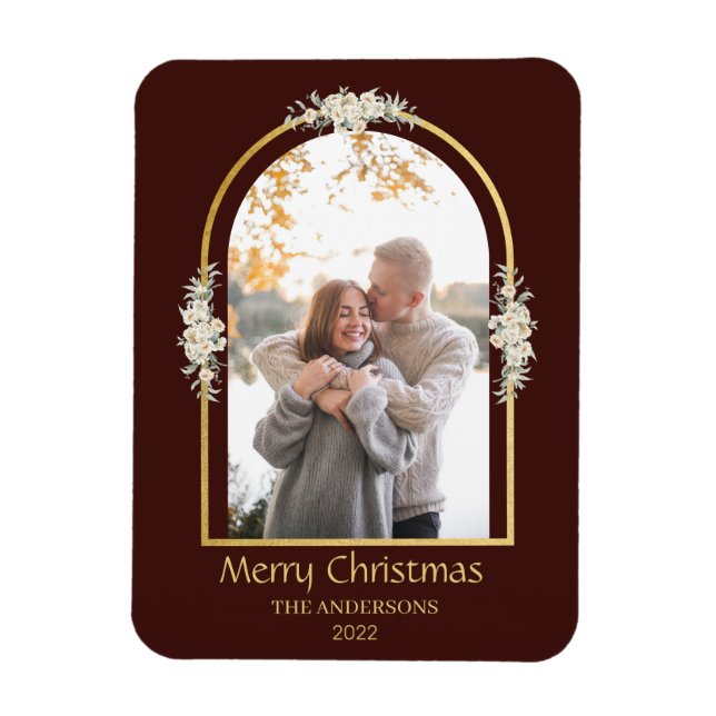 Modern Minimalist Floral Arch Photo Brown Magnet (Vertical)