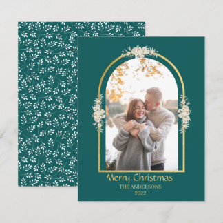Modern Minimalist Floral Arch Photo Green  Holiday Card