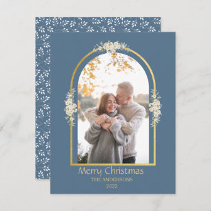 Modern Minimalist Floral Arch Photo Grey Holiday Card