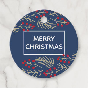 Modern Minimalist Floral Blue Christmas Holiday Favour Tags