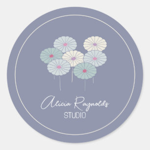 Modern minimalist floral blue Japanese  Classic Round Sticker