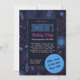 Modern Minimalist Floral Blue & Purple Pattern  Invitation