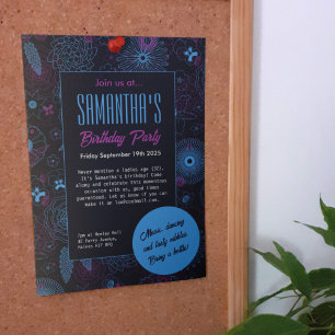 Modern Minimalist Floral Blue & Purple Pattern  Invitation