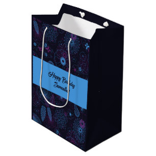 Modern Minimalist Floral Blue & Purple Pattern  Medium Gift Bag