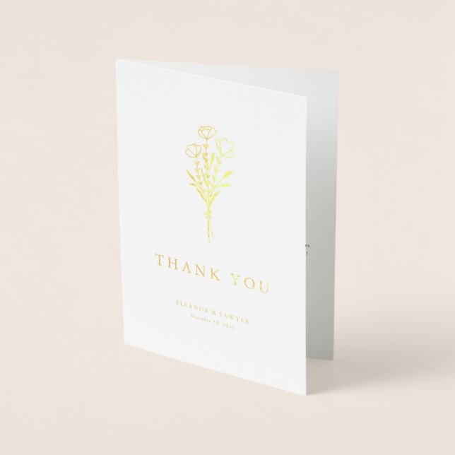 Modern Minimalist Floral Bouquet Wedding Foil Card (Front)