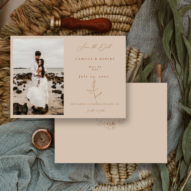 Modern Minimalist Floral Calligraphy Photo   Save The Date (Creator Uploaded)