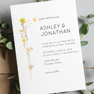 Modern Minimalist Floral Detail Wedding Invitation
