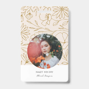 Modern Minimalist Floral Gold Pattern ID Badge