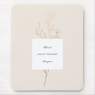 Modern Minimalist Floral Illustrated Gold Mouse Mat