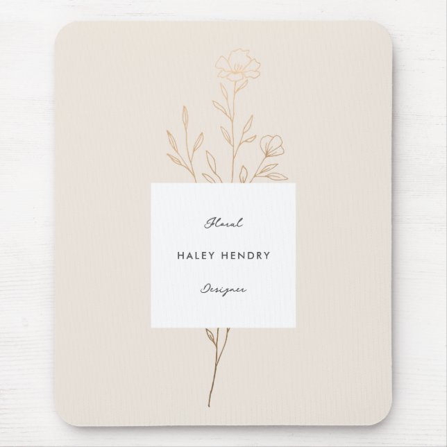 Modern Minimalist Floral Illustrated Gold Mouse Mat (Front)