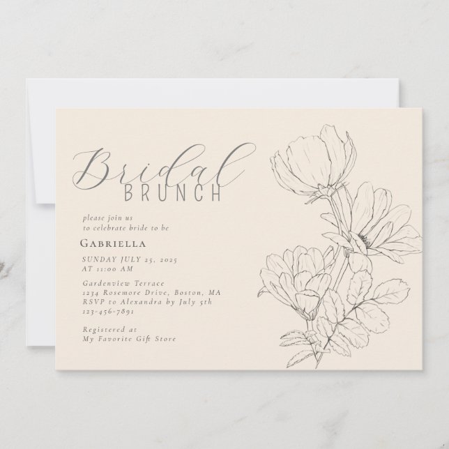 Modern Minimalist Floral Light Beige Bridal Brunch Invitation (Front)
