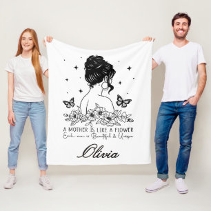 Modern Minimalist Floral Mother's Day Custom Name Fleece Blanket