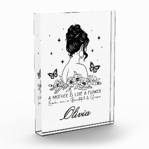 Modern Minimalist Floral Mother's Day Custom Name Photo Block