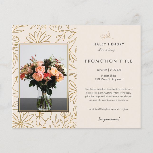 Modern Minimalist Floral Pattern Gold Event Flyer (Front)