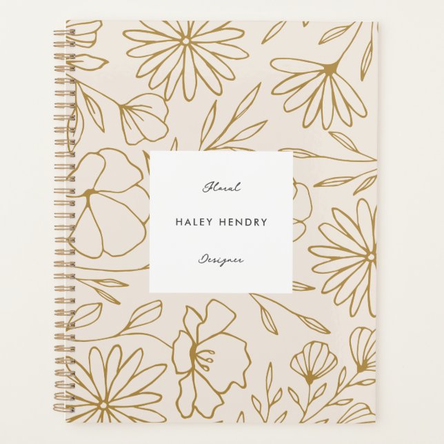 Modern Minimalist Floral Pattern Gold Pink Planner (Front)