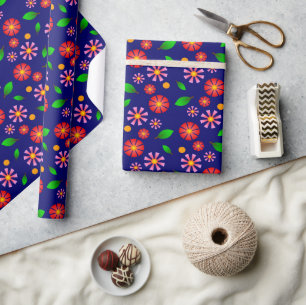Modern Minimalist Floral Pattern medium dark blue Wrapping Paper
