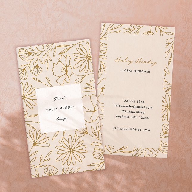 Modern Minimalist Floral Pattern Rose Gold Business Card (modern minimalist floral pattern gold and cream flower business card)
