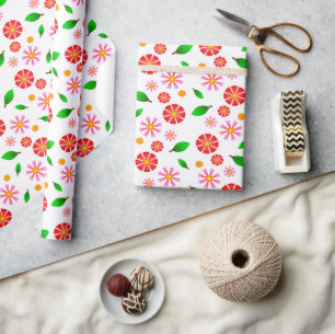Modern Minimalist Floral Pattern white background Wrapping Paper
