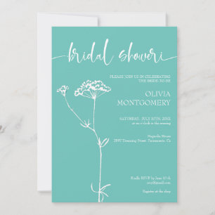  Modern Minimalist Floral Turquoise Bridal Shower Invitation