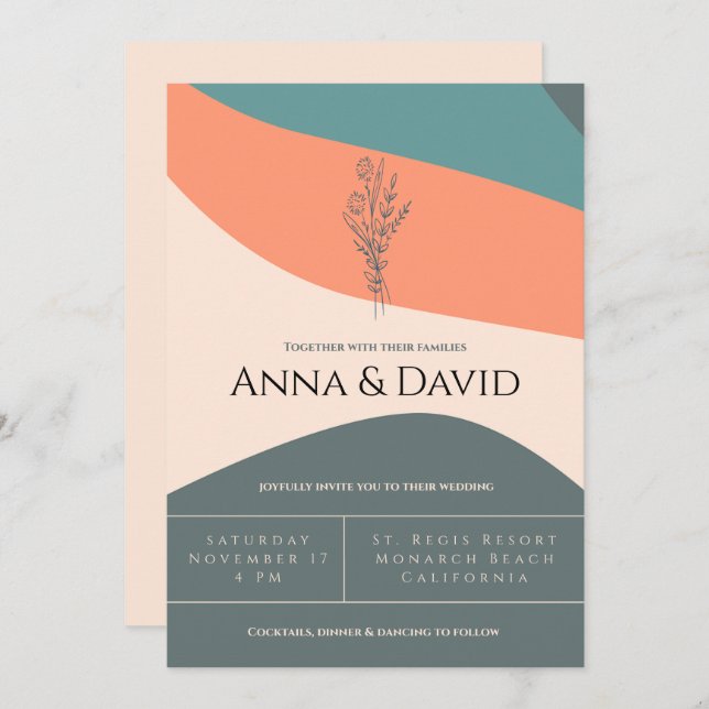 Modern Minimalist Floral Wedding Invitation (Front/Back)