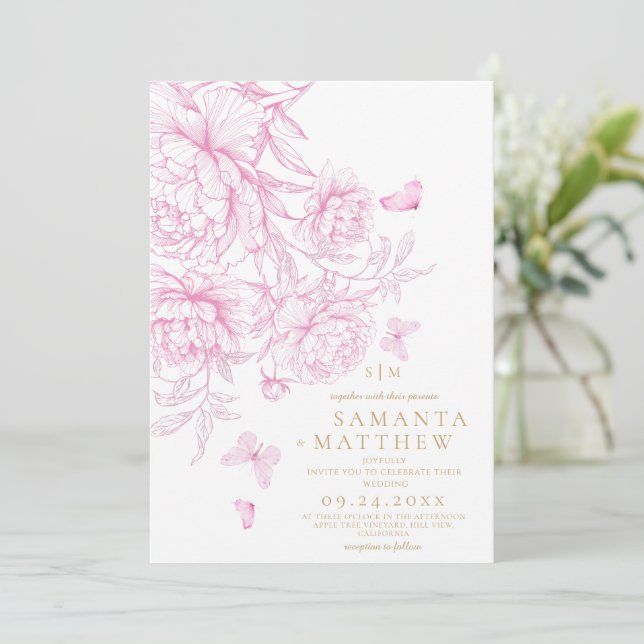 Modern Minimalist Floral Wedding Invitation (Standing Front)