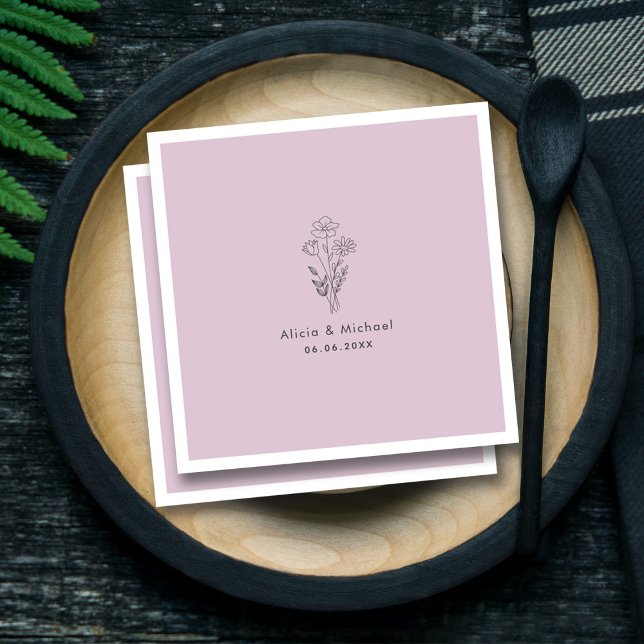 Modern Minimalist Floral Wedding Napkins (Luxury Custom Wedding Napkin_ Romantic & Elegant Napkins )