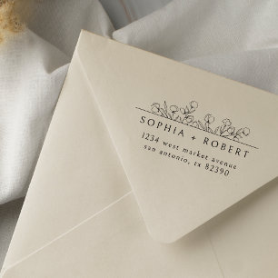 Modern Minimalist Floral Wedding Return Address Self-inking Stamp
