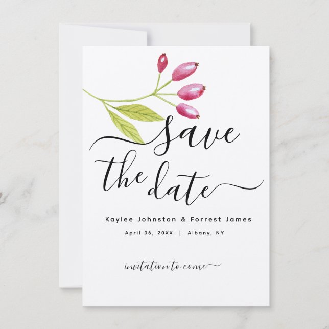 Modern Minimalist Floral Wedding Save The Date Invitation (Front)