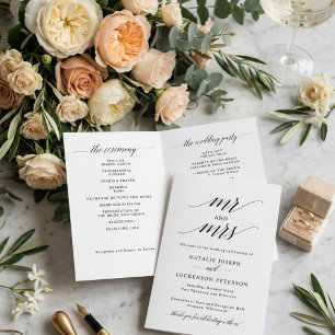 Modern Minimalist Folded Wedding Program Programme