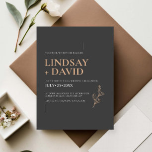 Modern Minimalist Foliage Charcoal and White Invitation