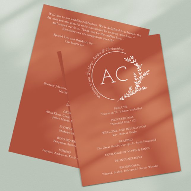 Modern Minimalist Foliage Copper Red Wedding Programme (Creator Uploaded)