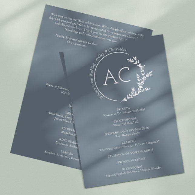 Modern Minimalist Foliage Slate Grey Wedding Programme (Creator Uploaded)