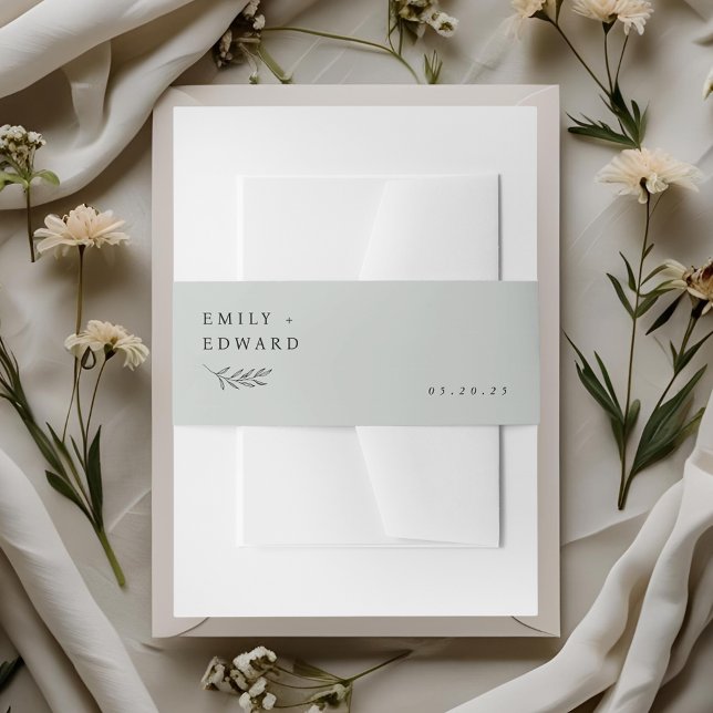 Modern Minimalist Foliage Soft Sage Wedding Invitation Belly Band (Creator Uploaded)