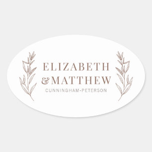 Modern + Minimalist Foliage Wedding Oval Sticker