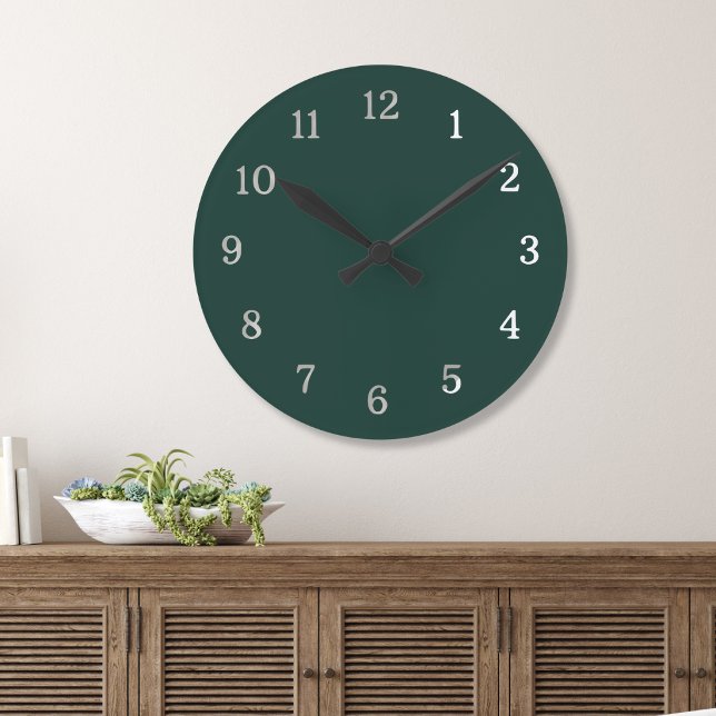 Modern Minimalist Forest Green And White   Round Clock (Creator Uploaded)
