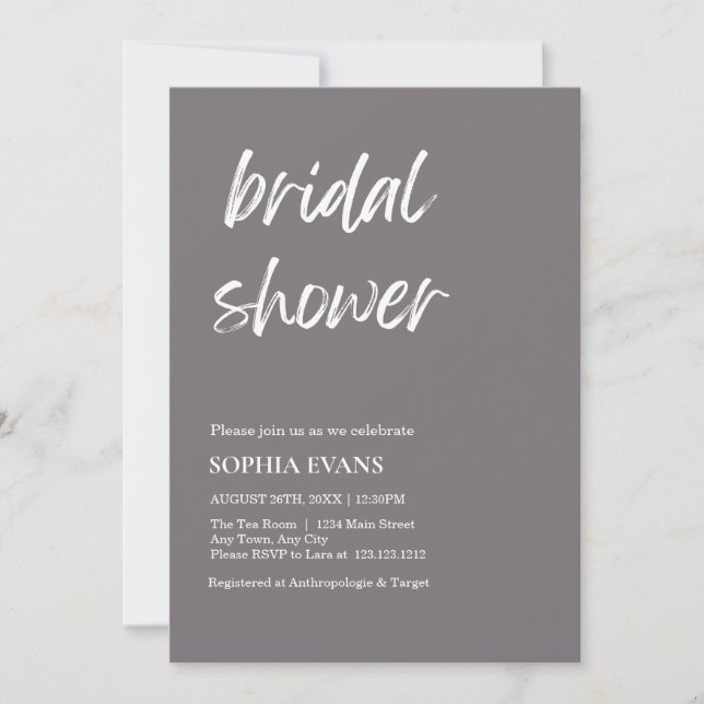 Modern Minimalist Fossil Grey Bridal Shower Invitation (Front)