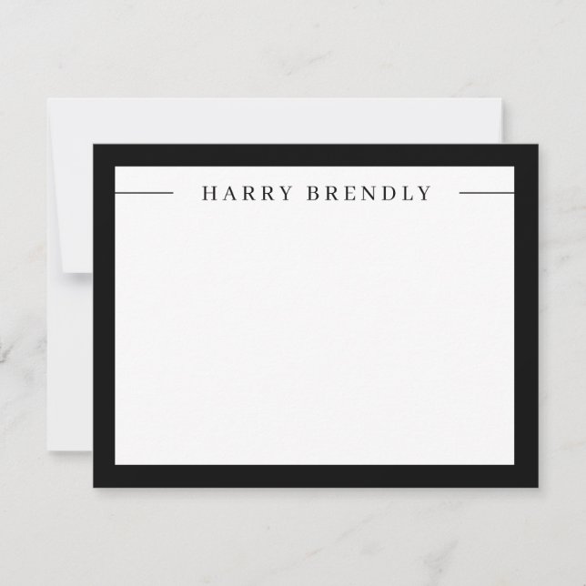 Modern Minimalist Frame Black White Flat Note Card (Front)