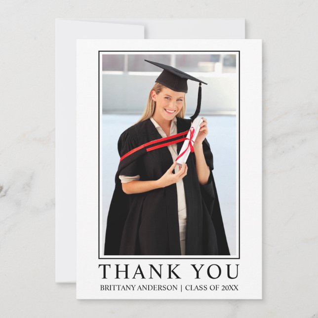 Modern Minimalist Framed Photo Graduation Thank You Card (Front)