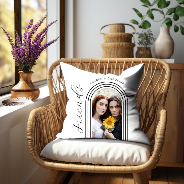 Modern Minimalist Friends BFF Photo Arch Cushion (Personalize with your selected photo and names.)