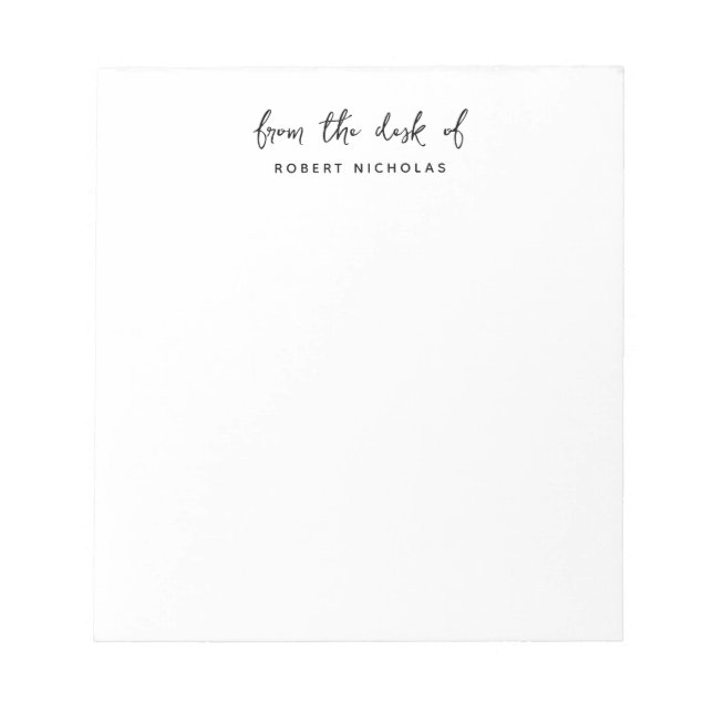Modern Minimalist From The Desk Of Personalised Notepad (Front)