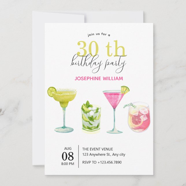 Modern minimalist fruit drinks birthday invitation (Front)