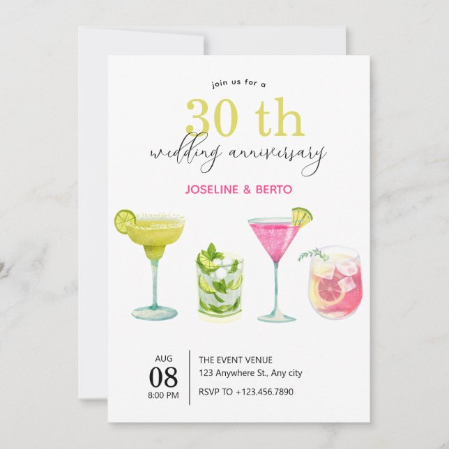 Modern minimalist fruit drinks wedding anniversary invitation (Front)