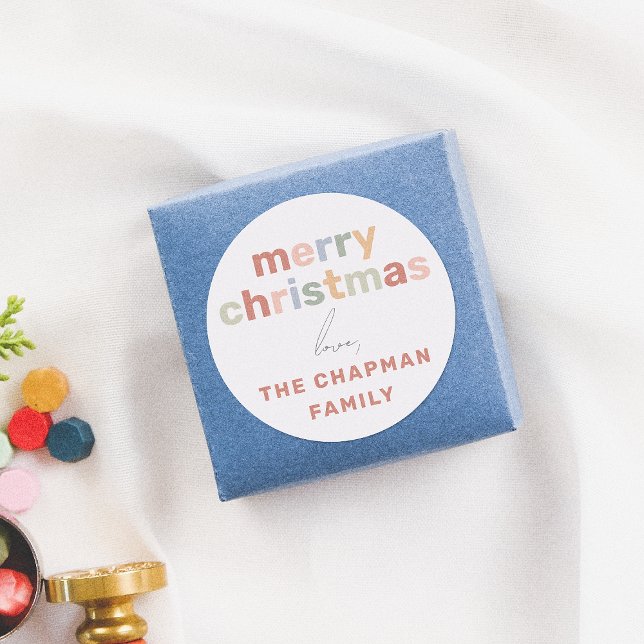 Modern Minimalist Fun & Colourful Merry Christmas Classic Round Sticker (Creator Uploaded)