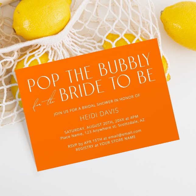 Modern Minimalist Fun Vibrant Orange Bridal Shower Invitation (Creator Uploaded)