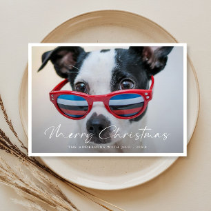 Modern Minimalist Funny Dog Family Photo Christmas Holiday Card
